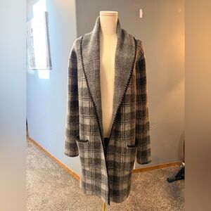 🖤 Plaid Coatigan, Cardigan Coat – Size L – Grey & Black